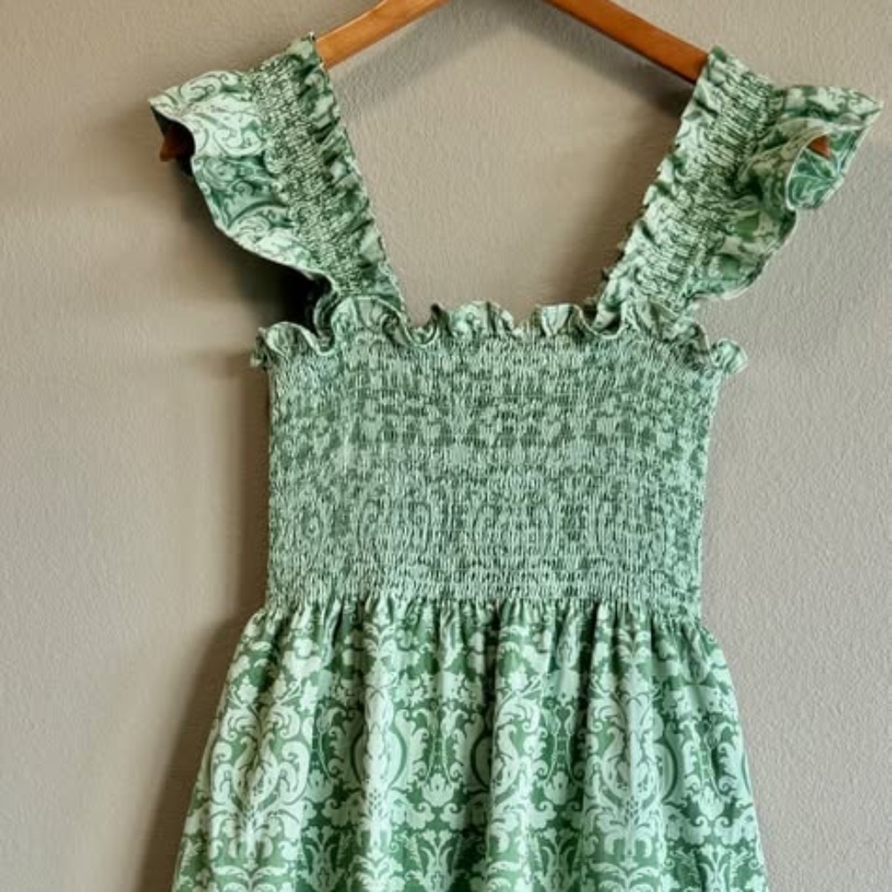 Hill House Ellie The Nap Dress In Green Jacquard Midi Pockets Size